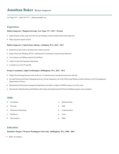 Boilers Inspector Resume