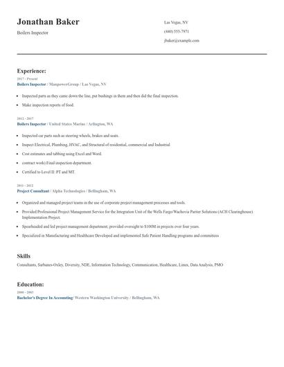 Boilers Inspector Resume