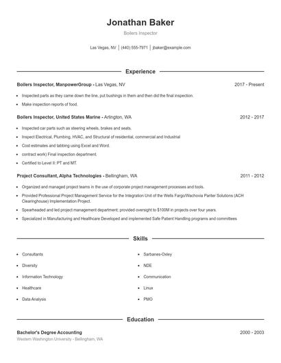 Boilers Inspector Resume