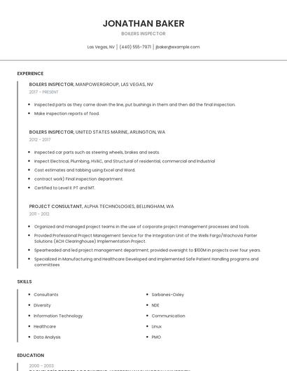 Boilers Inspector Resume