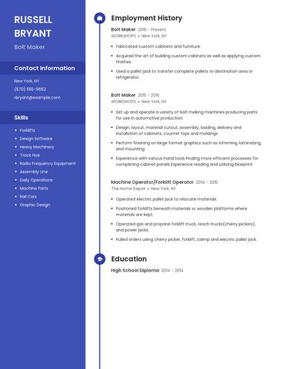 Bolt Maker Resume