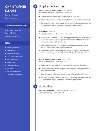 Bomb Squad Commander Resume