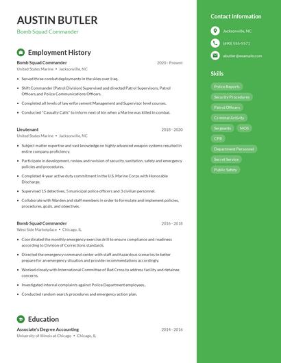 Bomb Squad Commander Resume