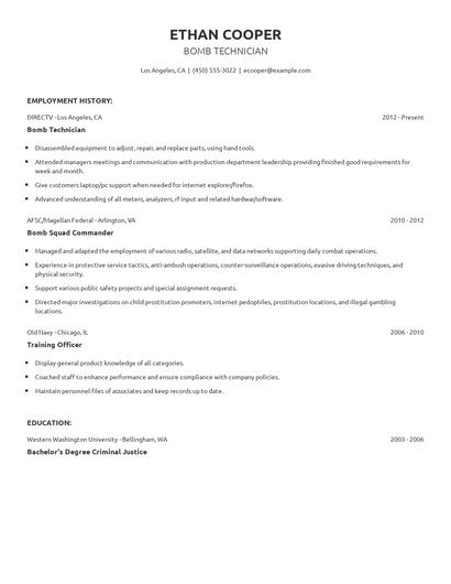 Bomb Technician Resume