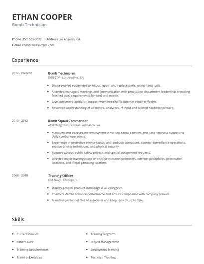 Bomb Technician Resume