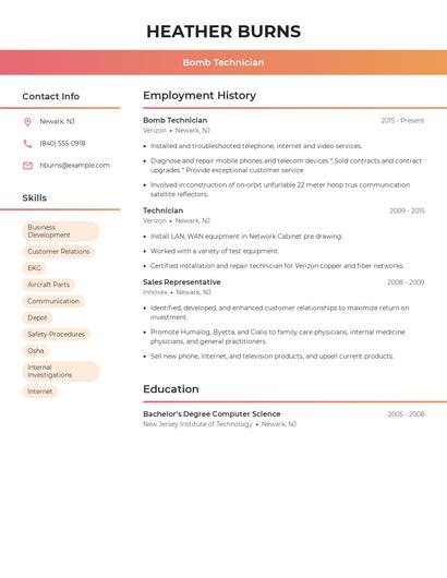Bomb Technician Resume