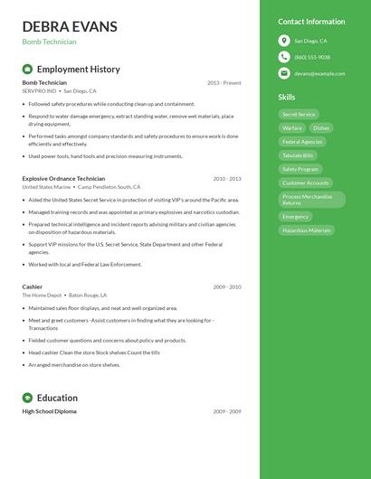 Bomb Technician Resume