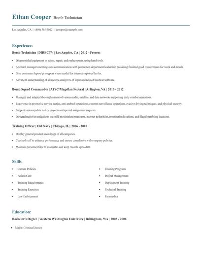 Bomb Technician Resume