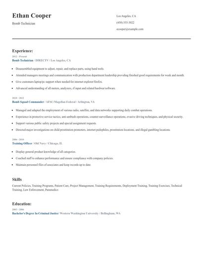 Bomb Technician Resume
