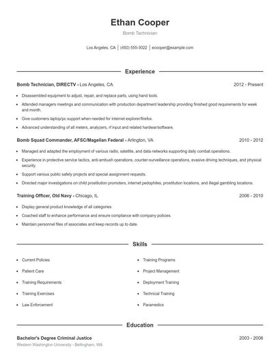 Bomb Technician Resume