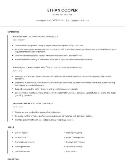Bomb Technician Resume
