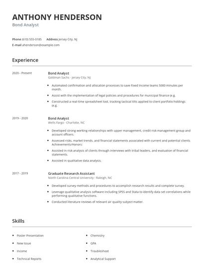 Bond Analyst Resume