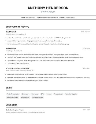 Bond Analyst Resume