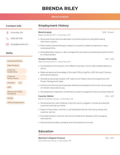 Bond Analyst Resume