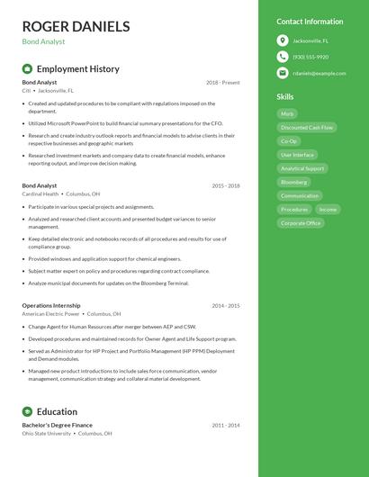 Bond Analyst Resume