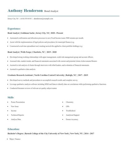 Bond Analyst Resume