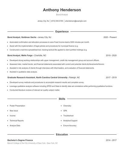 Bond Analyst Resume