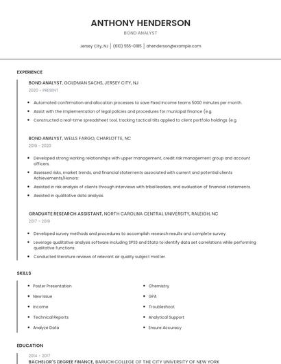 Bond Analyst Resume