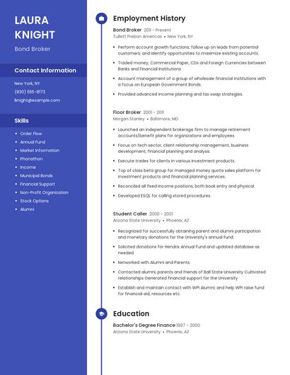 Bond Broker Resume