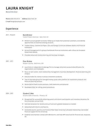 Bond Broker Resume