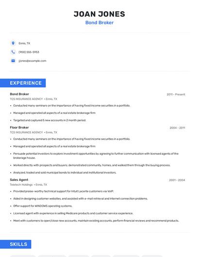 Bond Broker Resume