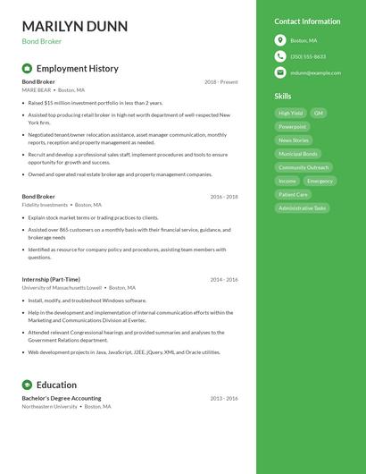 Bond Broker Resume