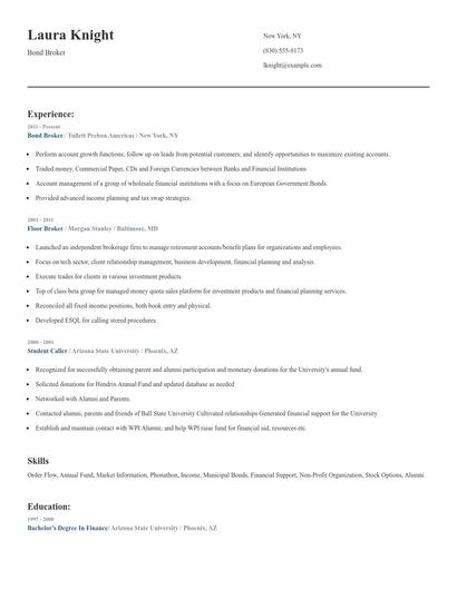 Bond Broker Resume