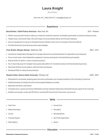 Bond Broker Resume