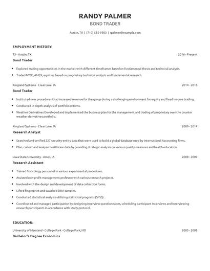 Bond Trader Resume