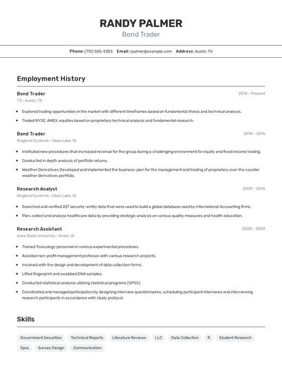 Bond Trader Resume