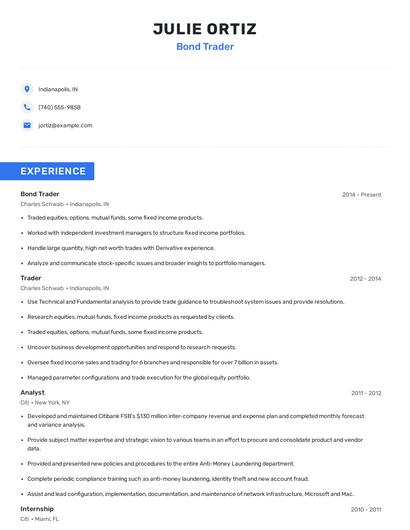 Bond Trader Resume