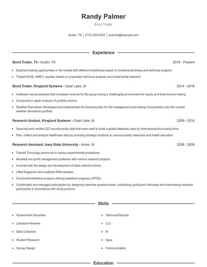 Bond Trader Resume