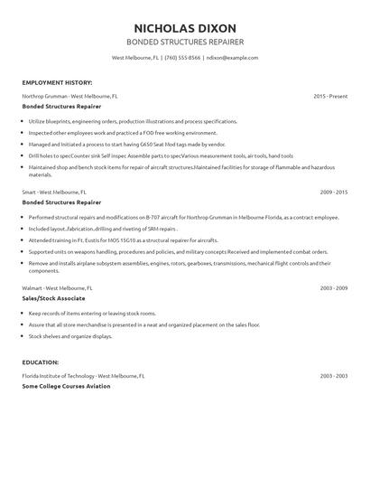 Bonded Structures Repairer Resume