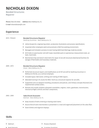 Bonded Structures Repairer Resume
