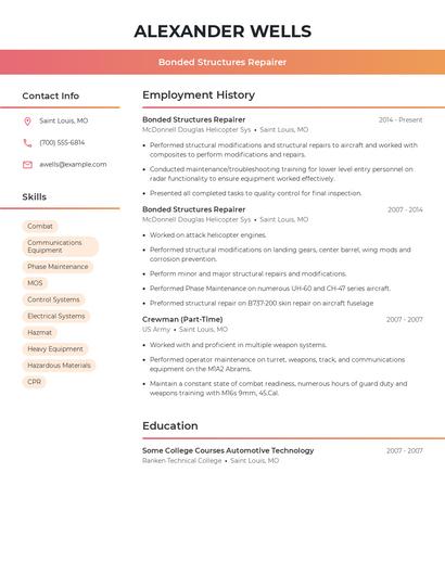 Bonded Structures Repairer Resume