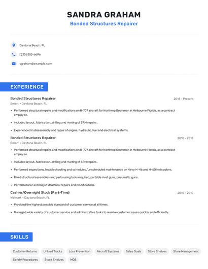 Bonded Structures Repairer Resume