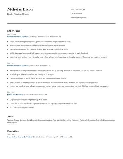 Bonded Structures Repairer Resume