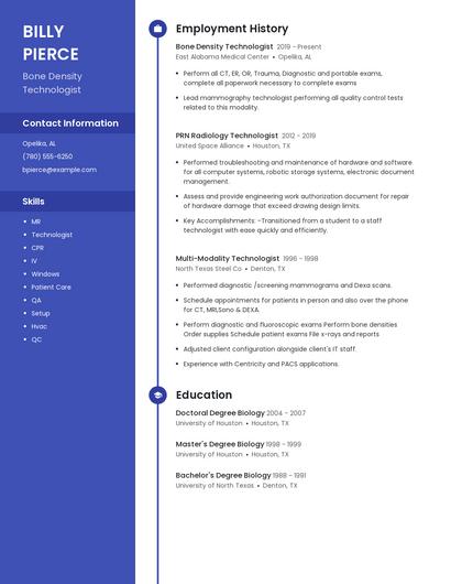 Bone Density Technologist Resume