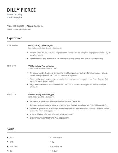 Bone Density Technologist Resume