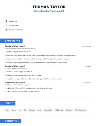 Bone Density Technologist Resume