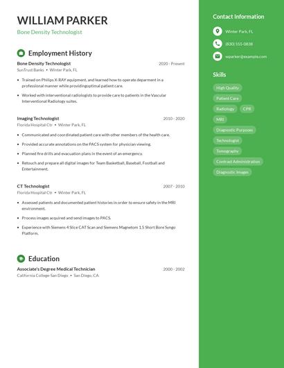 Bone Density Technologist Resume