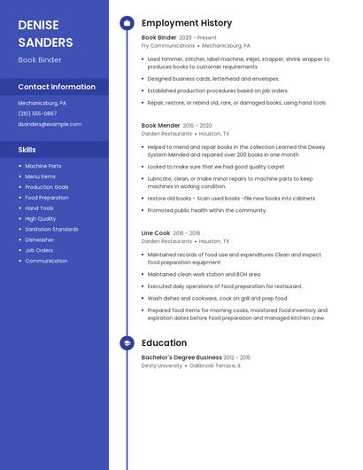 Book Binder Resume