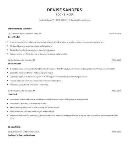 Book Binder Resume