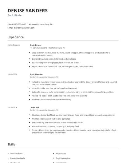Book Binder Resume