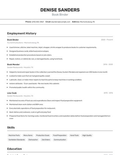 Book Binder Resume