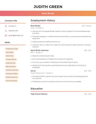 Book Binder Resume