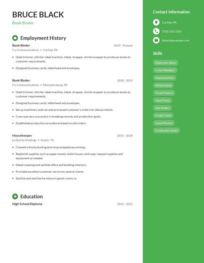 Book Binder Resume