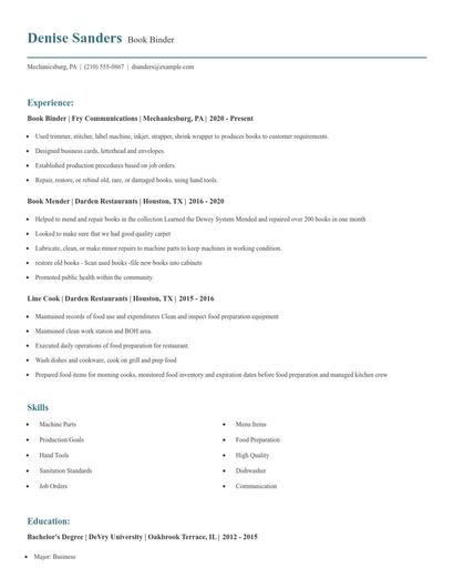Book Binder Resume
