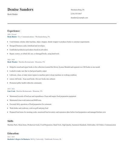Book Binder Resume