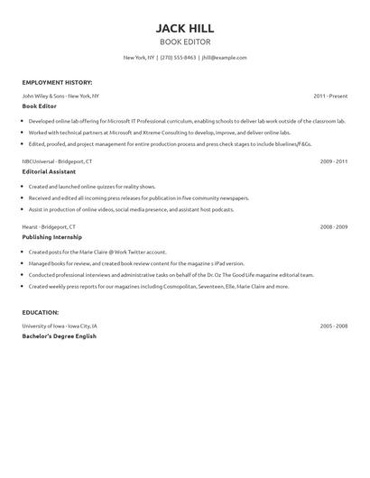Book Editor Resume